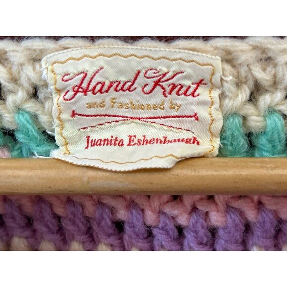 Hand Knit Rainbow Stripe Bohemian Cozycore Open Cardigan Craftcore Rare Festival - Picture 3 of 4